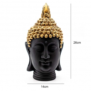 Buda decorativo em poliresina cor preto com dourado