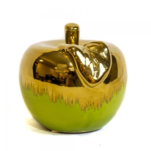 Maçã decorativa em cerâmica verde com dourado