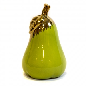 Pera decorativa em cerâmica cor verde com dourado