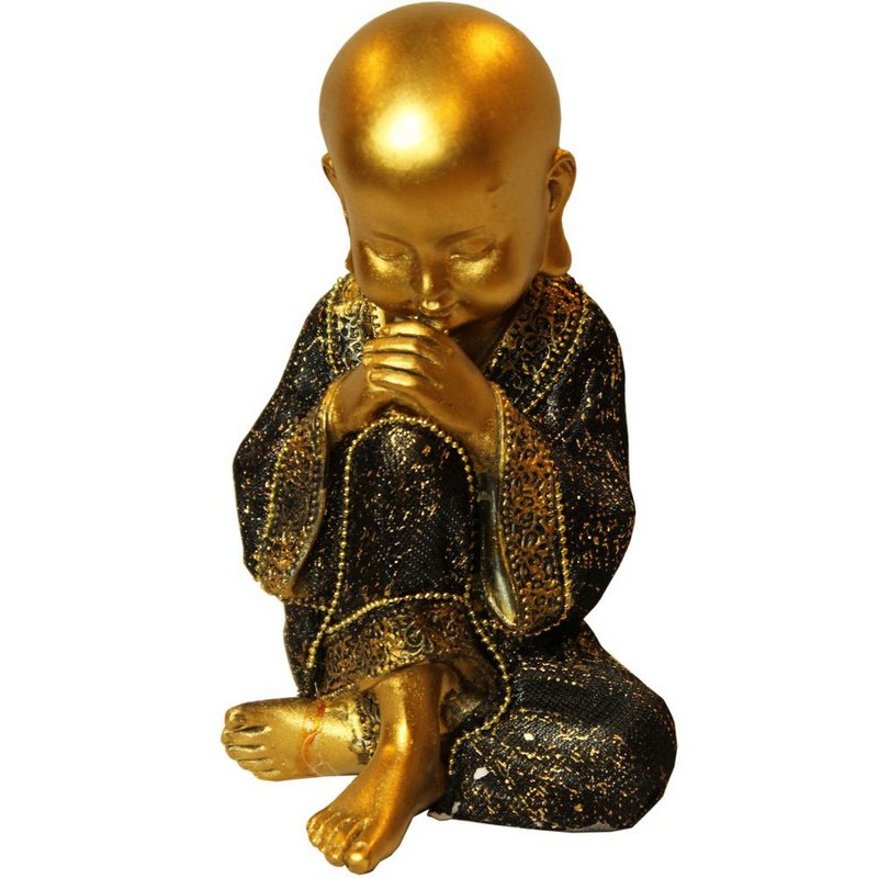 Buda Em Poliresina Na Cor Dourada Na Posição Pensador
