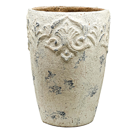 Vaso De Cerâmica Cor Marfim Com Detalhes Em Alto Relevo