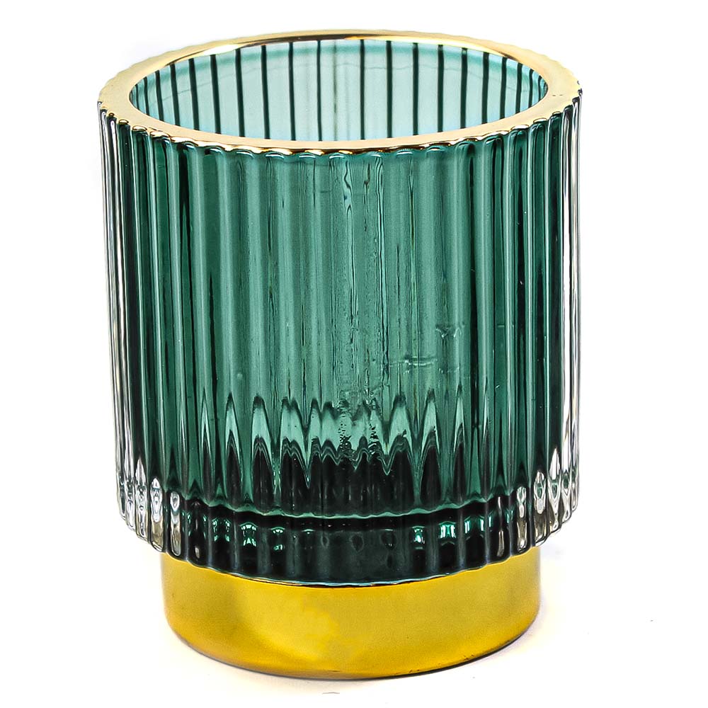 Vaso De Vidro Decorativo Verde Com Dourado
