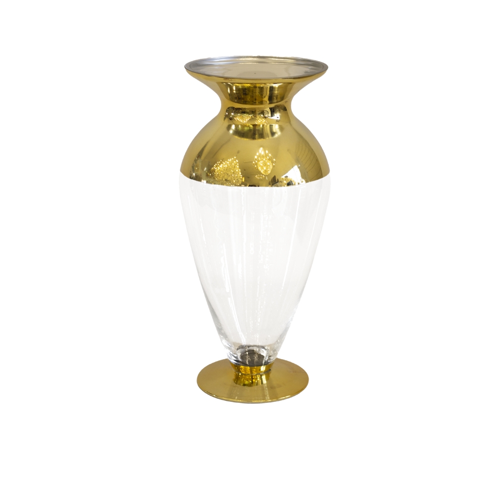 Vaso Decorativo Em Vidro Com Detalhes Dourados
