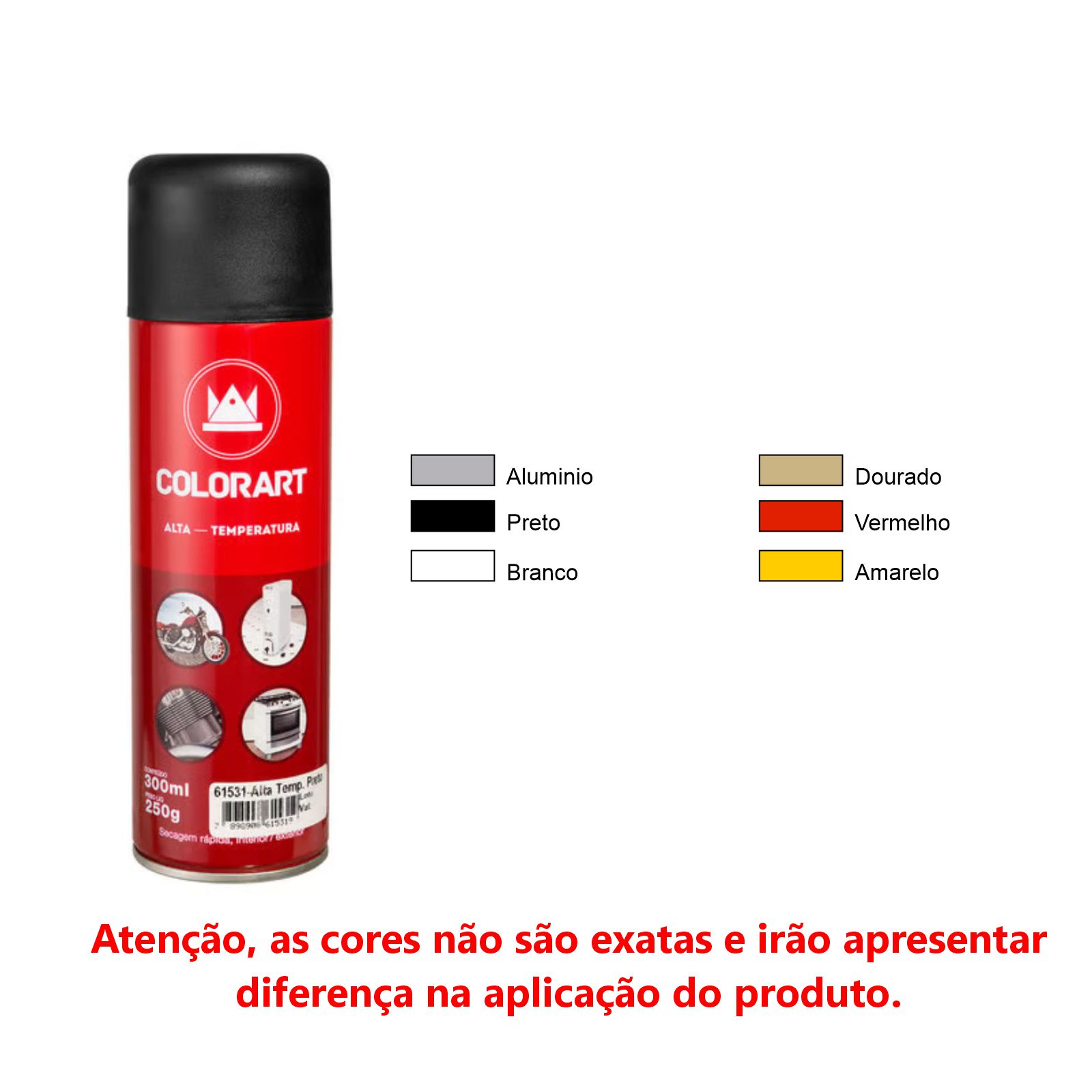 Tinta spray Alta Temperatura 300ml Vermelho Colorart