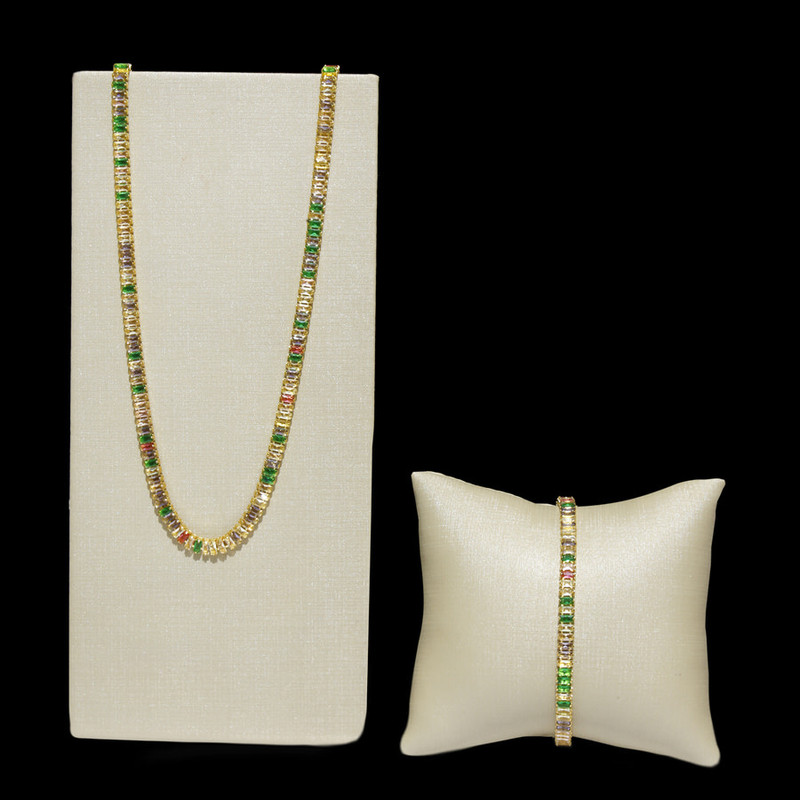 Conjunto Beguety  colar e pulseira com zirconias coloridas folheado 18k