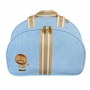 Bolsa Maternidade Média - Elegance Especial Linho Azul Bebe | Fita Bicolor Bege