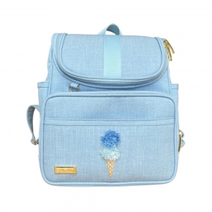 Mochila Maternidade Bag - Coleção Candy - Linho Azul c/ Fita Azul