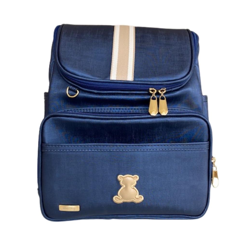 Mochila Maternidade Bag - Elegance Azul Marinho | Fita Bicolor Bege