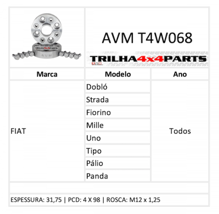 Espaçador de Rodas AVM 32mm T4W068 Fiat