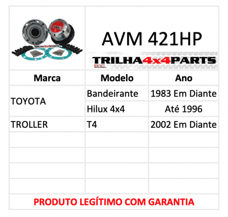 Roda Livre Manual AVM 421HP (o par) Bandeirante Hilux Troller T4