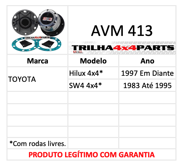 Roda Livre Manual AVM 413 (o par) Toyota Hilux SW4
