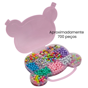 Maleta Miçangas Infantil Completa com Pingente Letras Contas 700pçs Para Montar Pulseira Coloridas