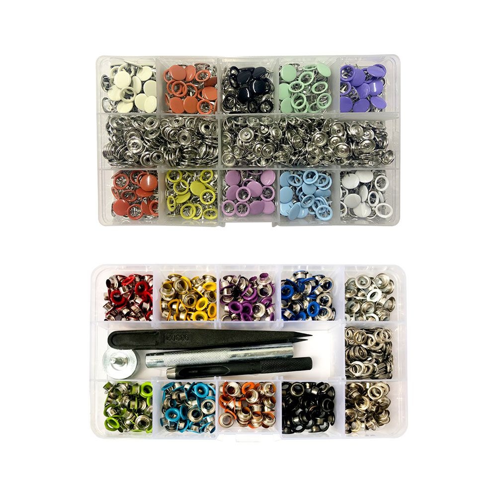 Kit Botões de Metal Tic Tac Coloridos 200 Botões + 400 Ilhós Coloridos Tam 54