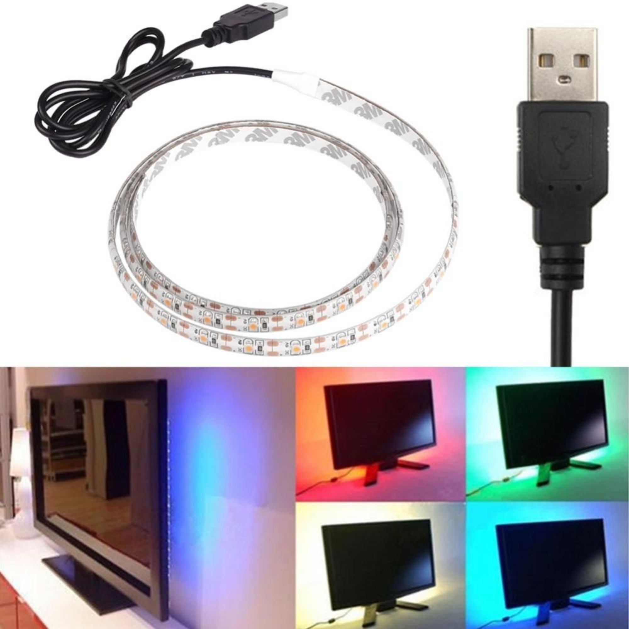 Fita De Led USB RGB 5 Metros C/ Controle Embutido P/ TV PC