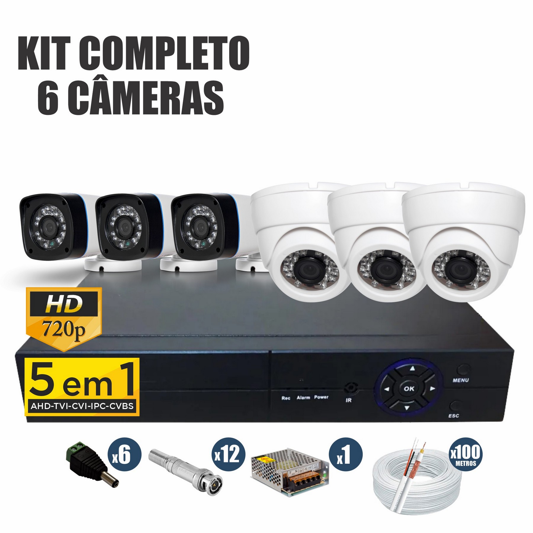 Kit CFTV Completo 6 Câmeras AHD 720p DVR 8 Canais