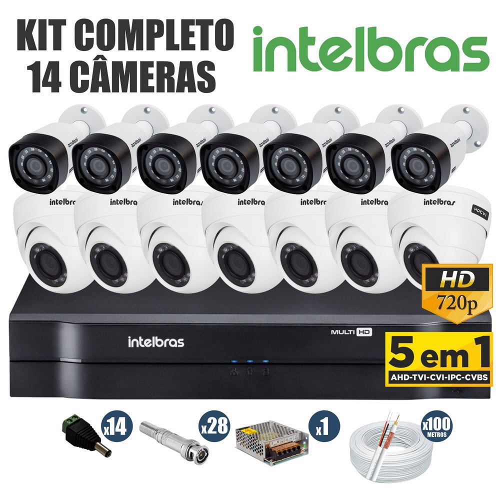 Kit CFTV Intelbras Completo 14 Câmeras AHD 720p DVR 16 Canais