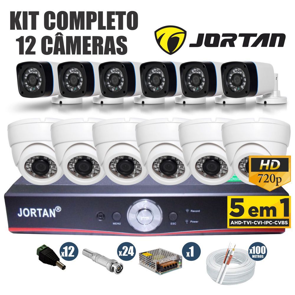 Kit CFTV Jortan Completo 12 Câmeras AHD 720p DVR 16 Canais