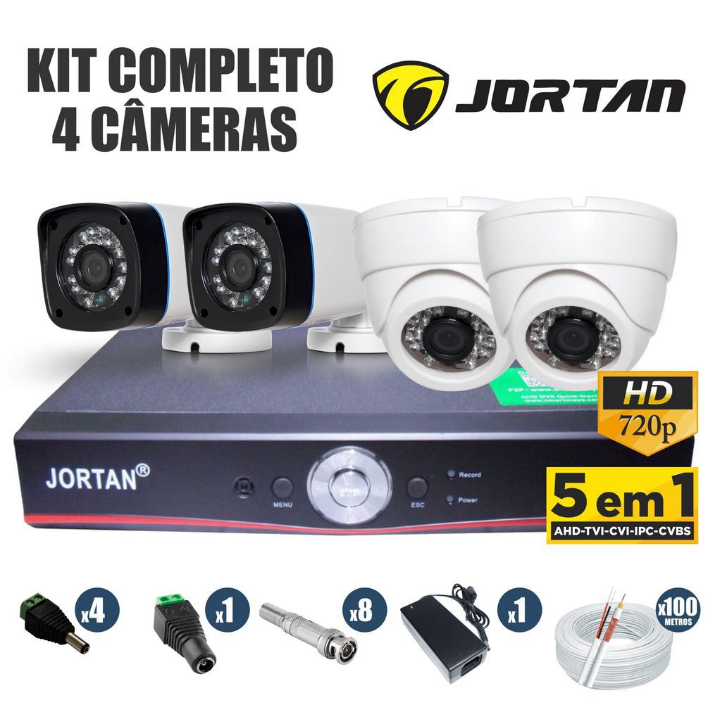 Kit CFTV Jortan Completo 4 Câmeras AHD 720p DVR 4 Canais