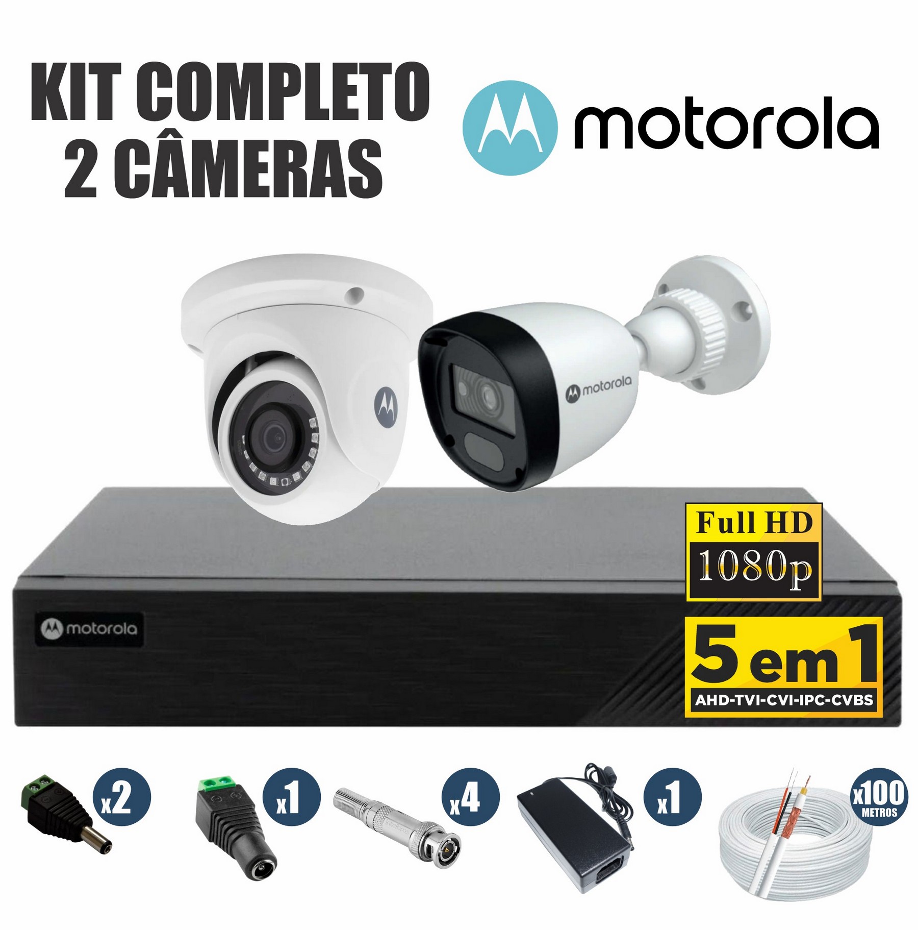 Kit CFTV Motorola Completo 2 Câmeras AHD 720p DVR 4 Canais