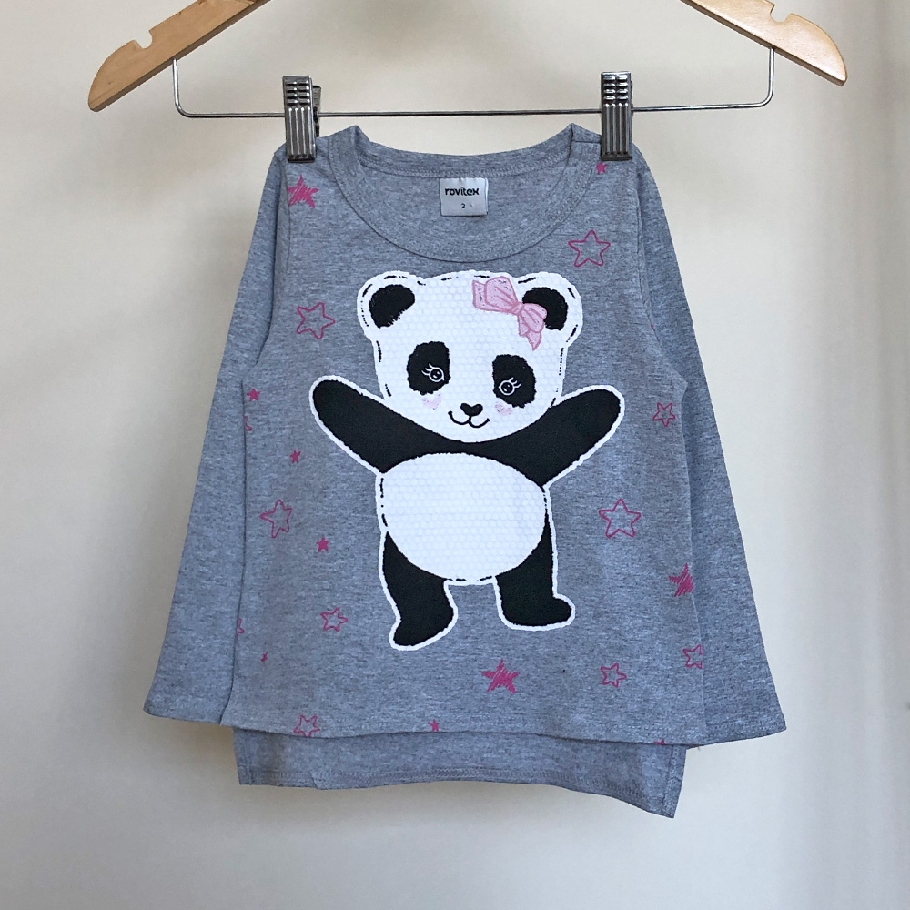 Camiseta manga longa - Cinza Panda