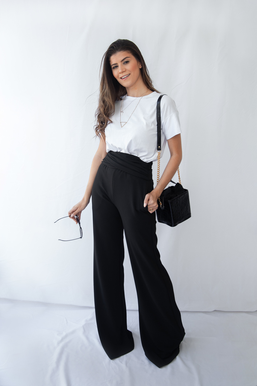 Calça Pantalona ATMP - Maria + T - Shirt Alegra Branca
