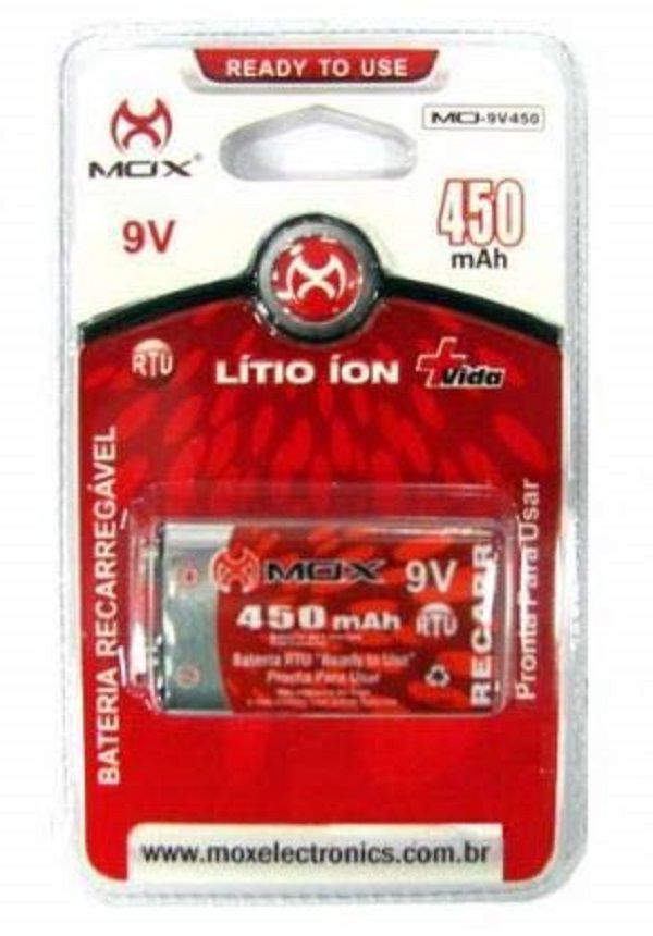 Bateria Recarregavel 9v 450Mah Mox - Original (Blister)