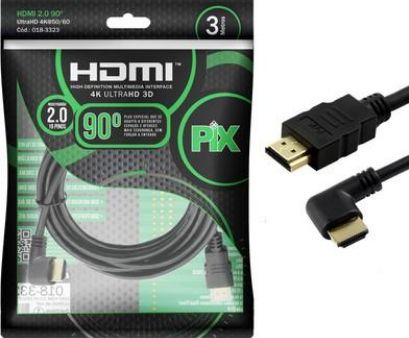 Cabo Hdmi 2.0 Plug 90 Graus - 4K HDR 3D 19P 3.0M PIX