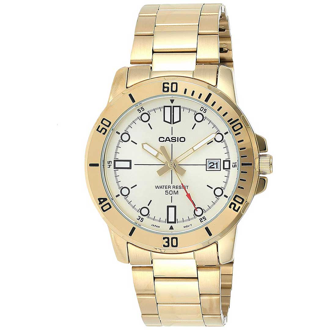 Relógio Casio Collection Masculino Mtp-vd01g-9evudf Aço Dourado Com Calendário