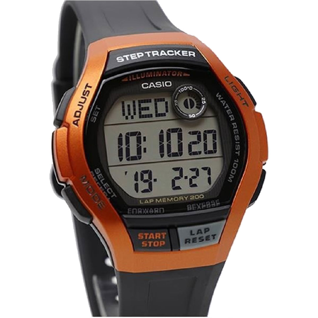 Relógio Casio Masculino Digital Standard Step Tracker Ws-2000h-4avdf Preto e Laranja