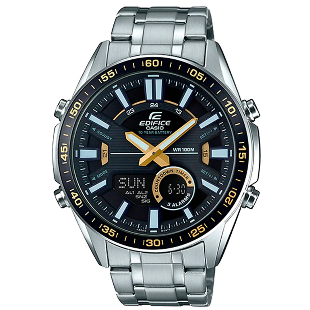 Relógio CASIO Masculino Edifice EFV-C100D-1BVDF Prata com Detalhes dourados com Telememo 30