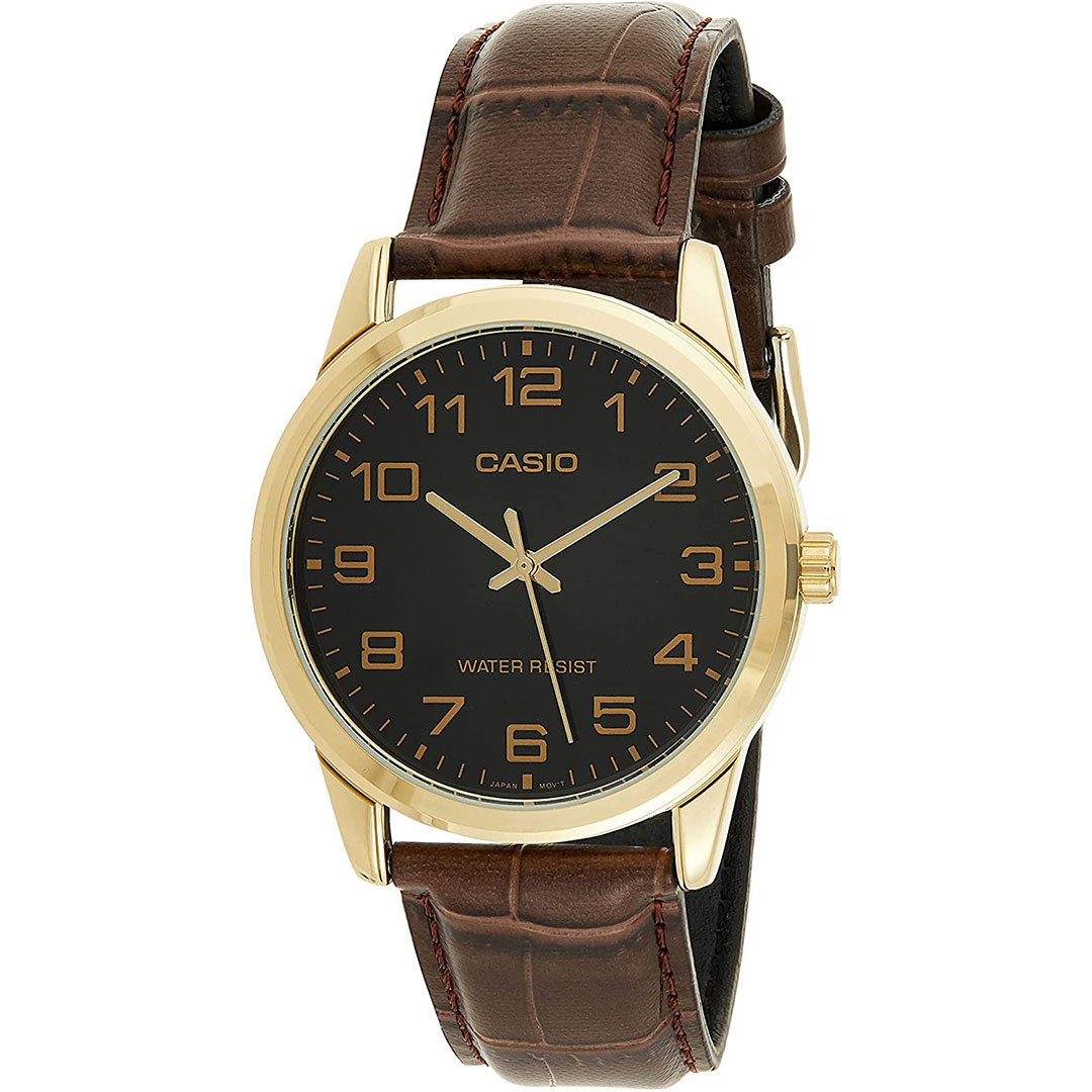 Relógio Masculino Casio Collection Dourado Analógico Mtp-v001gl-1budf Pulseira de Couro Marrom