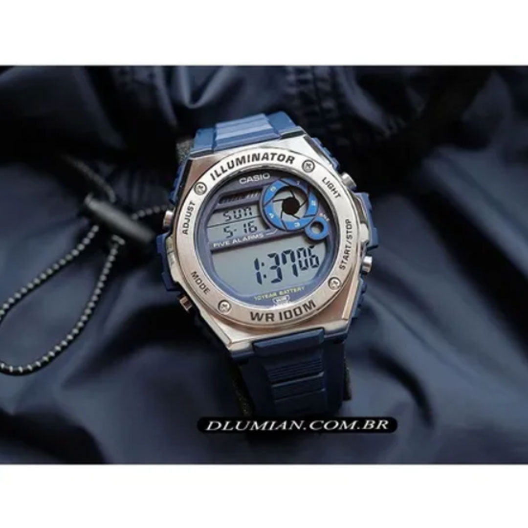 Relógio Masculino Casio Iluminator Digital Mwd-100h-2avdf Azul