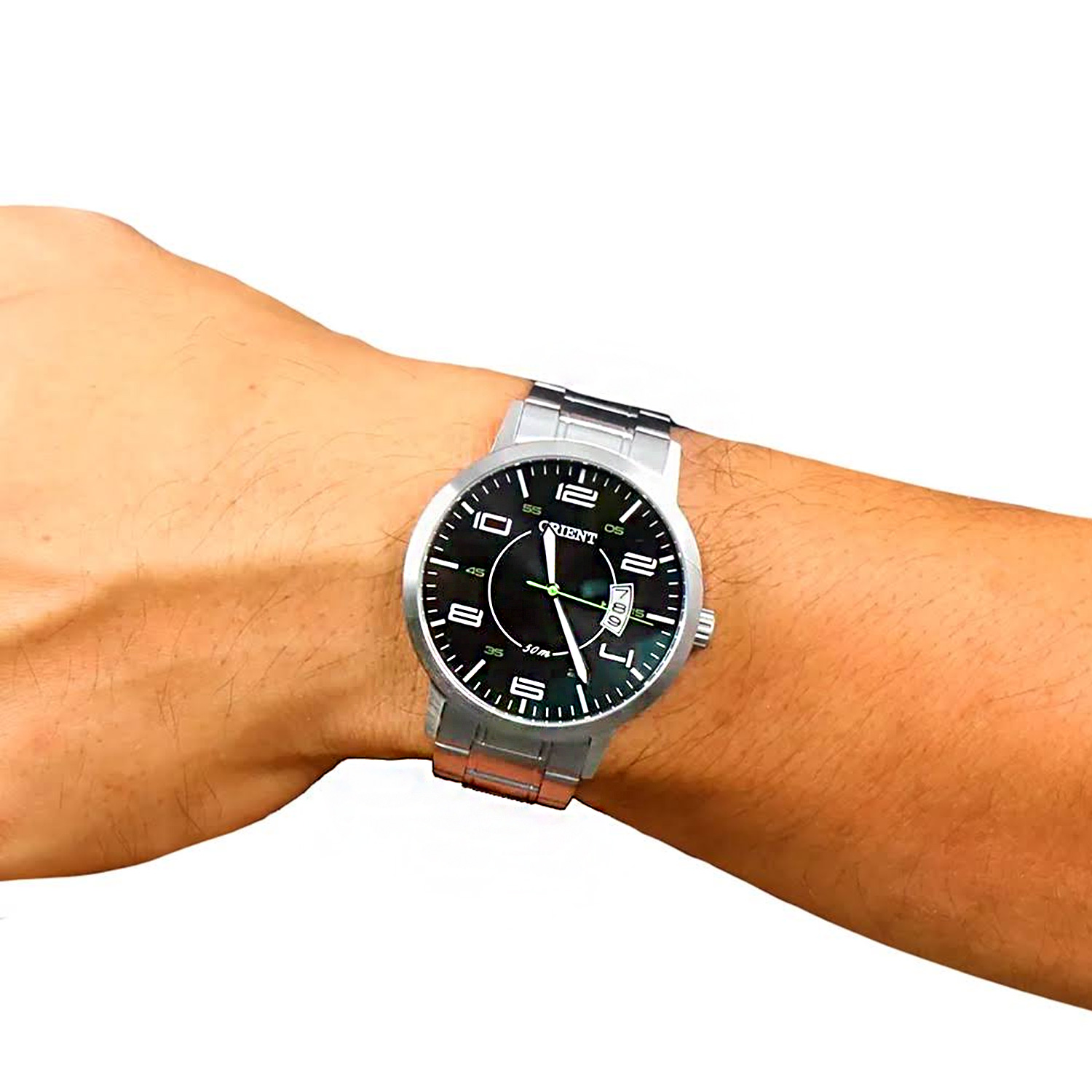 Relógio Masculino Orient Analógico com Calendário MBSS1381 P2SX Mostrador Preto e detalhes verdes