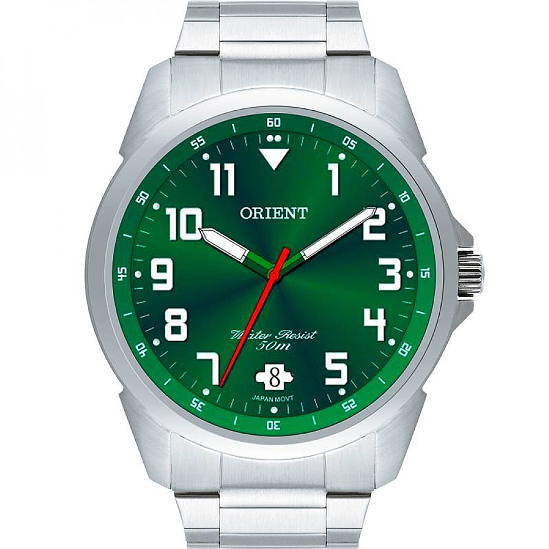 Relogio Masculino Orient prata Mostrador Verde Mbss1154a E2sx Com Calendário