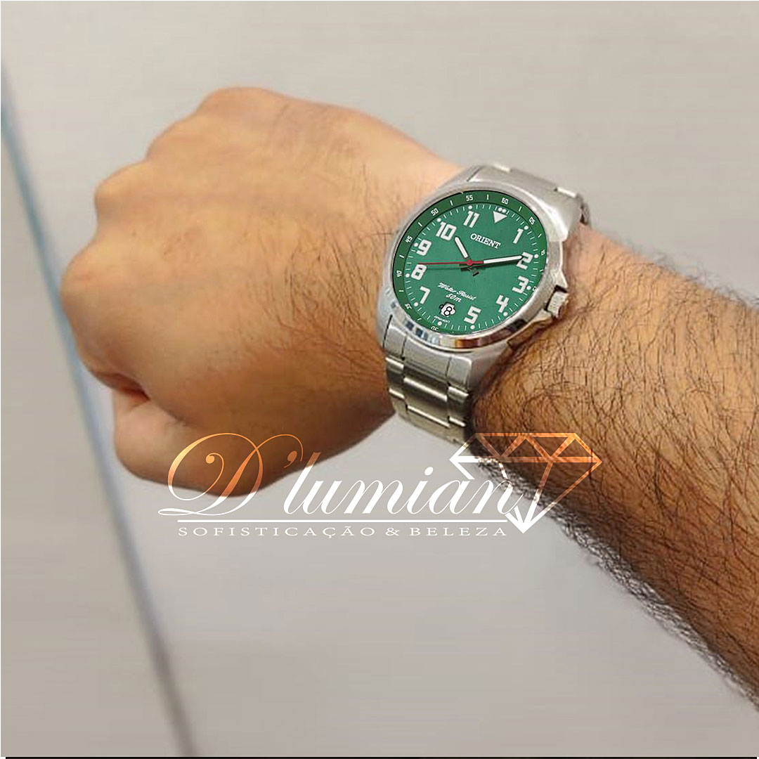 Relogio Masculino Orient prata Mostrador Verde Mbss1154a E2sx Com Calendário