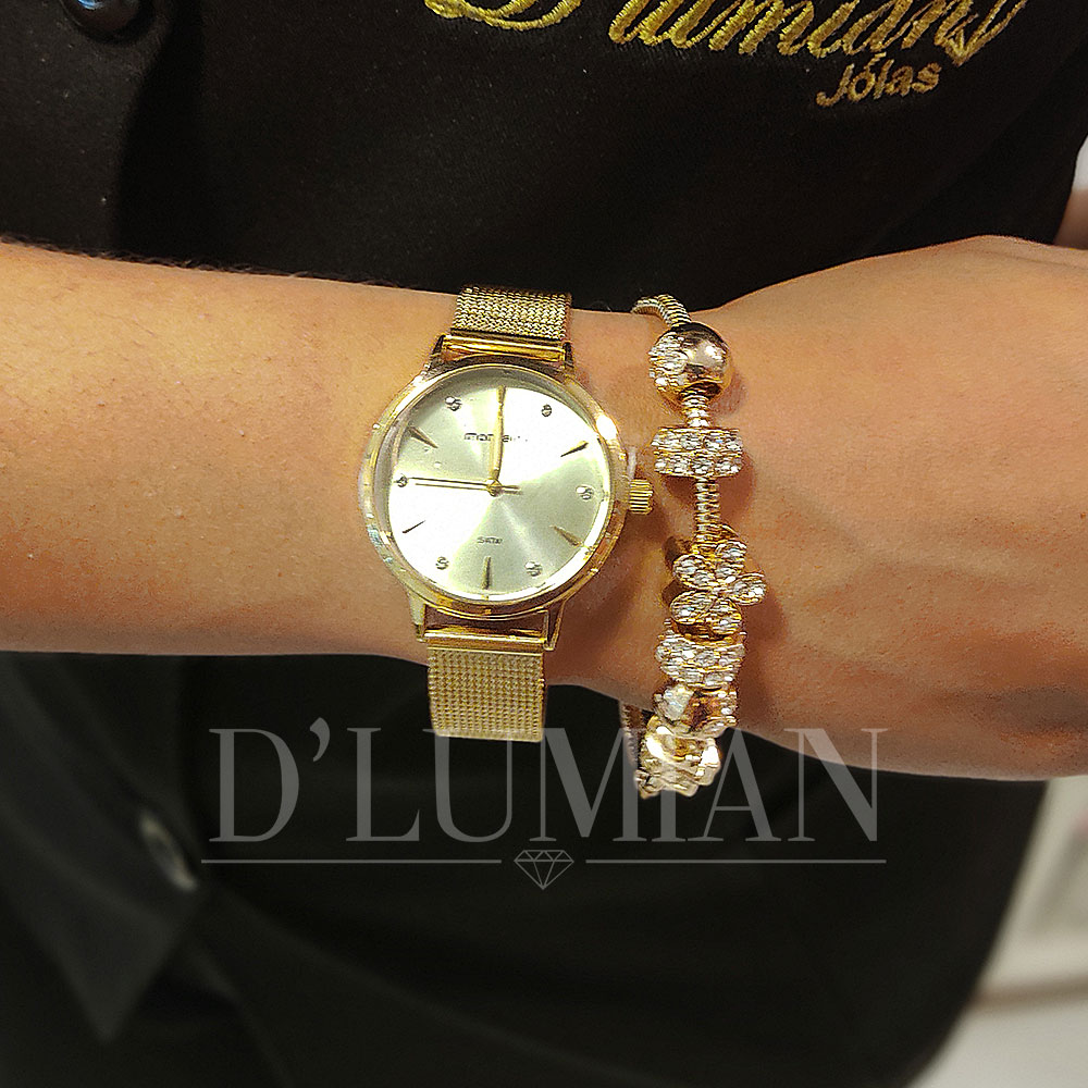 Relógio Mondaine Feminino Dourado 76733lpmvde3k4 Kit Semi-joias