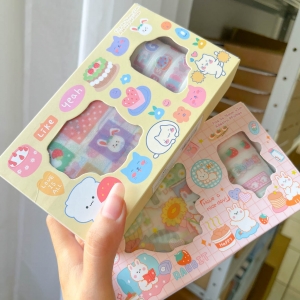 Caixinha surpresa kawaii! 5 mini Washi tape + 9 cartelas de adesivos sortidas