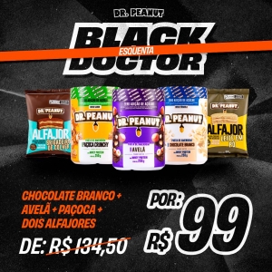 BLACK DOCTOR - 3 pastas 250g  (Avelã,  Paçoca e Chocolate Branco ) + 2 Alfajores