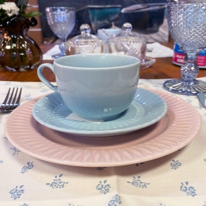 Xícara de Chá com Pires Azul Vintage Diamante 14945 - Germer