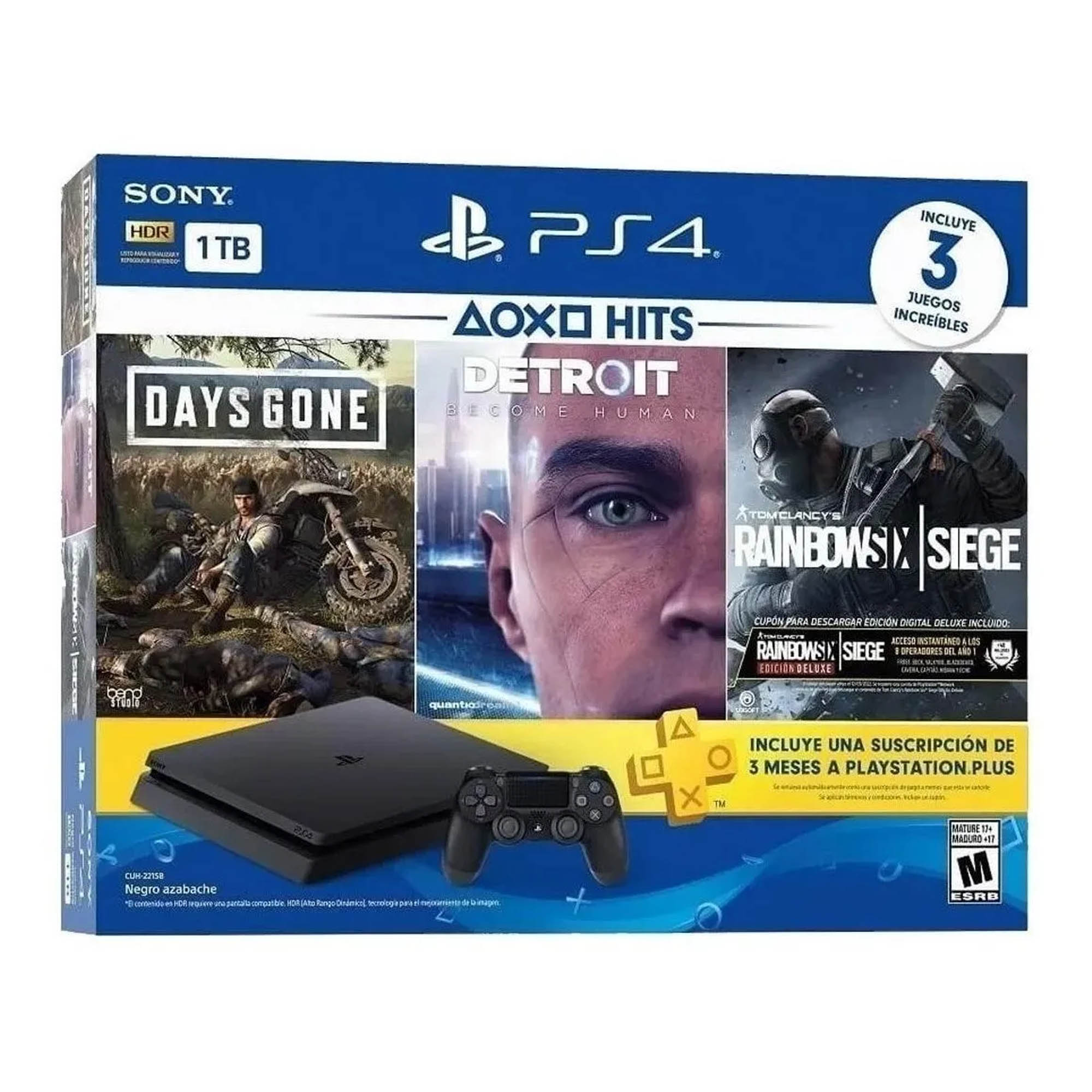 PlayStation 4 Slim 1TB Hits Bundle: Days Gone/Detroit/Rainbow Six Usado