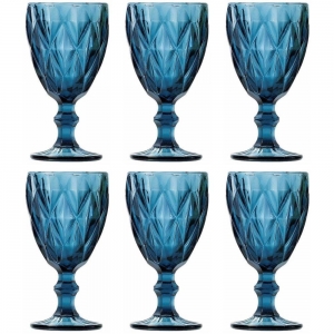 Conjunto 6 Taças 325ml P/Água de Vidro Diamond Azul - Lyor