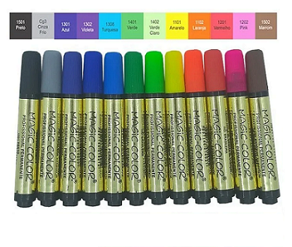 Marcador Permanente Profissional Magic-Color Ponta Chanfrada com 12 Cores Normais- Mod. 641-O