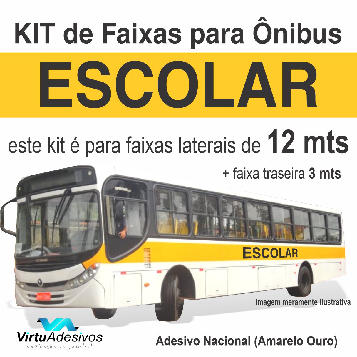 Kit Adesivos Faixa Escolar para Ônibus lateral 12 Mts
