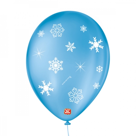  Bexiga Balões Tema Nº 9 Flocos de Neve Frozen Azul - 25 Unid 