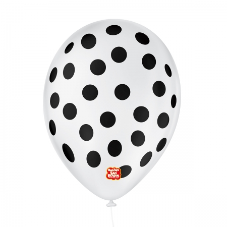 Bexiga Balões Tema Nº 09 Bolinha Branco Poá Preto - 25 Unid
