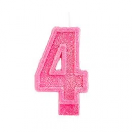 Vela Aniversário Glitter Basic Rosa Número 4 - 01 unid