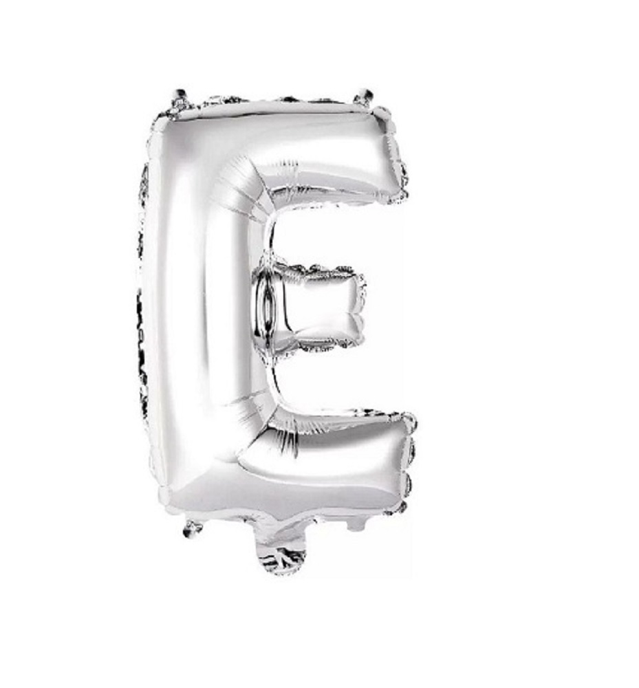  Bexiga Balão Metalizado 16 Polegadas 40cm Prata Letra E