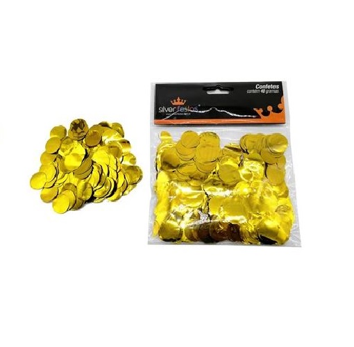 Confete Redondo Dourado Metalizado para Bubble e Balão - 40g