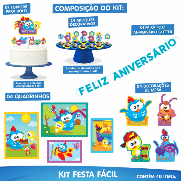 Kit Festa Pronta Decoração Galinha Pintadinha Baby - 40 unid