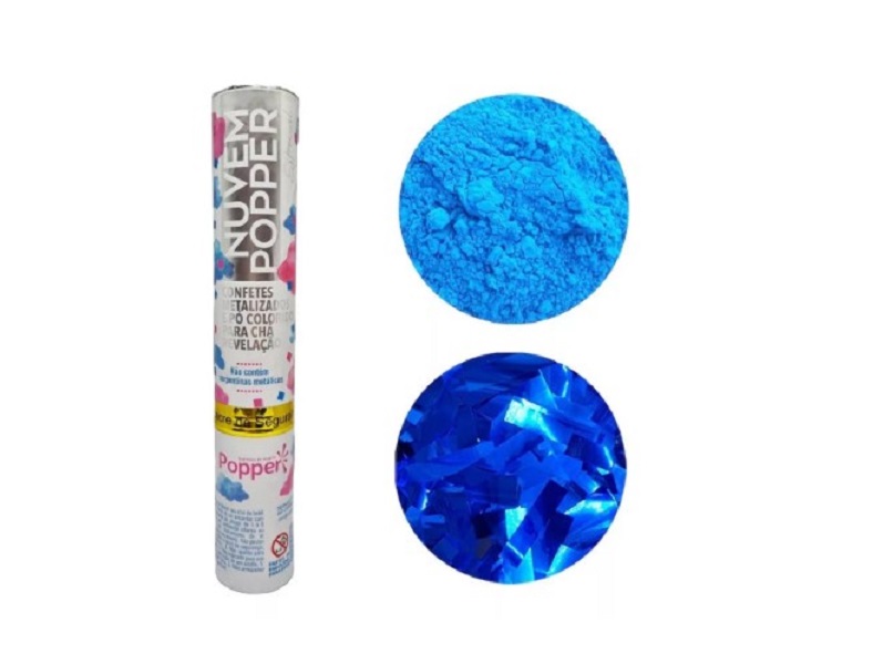 Lança Pó e Confetes Metalizados Revelação Azul - 01 unid